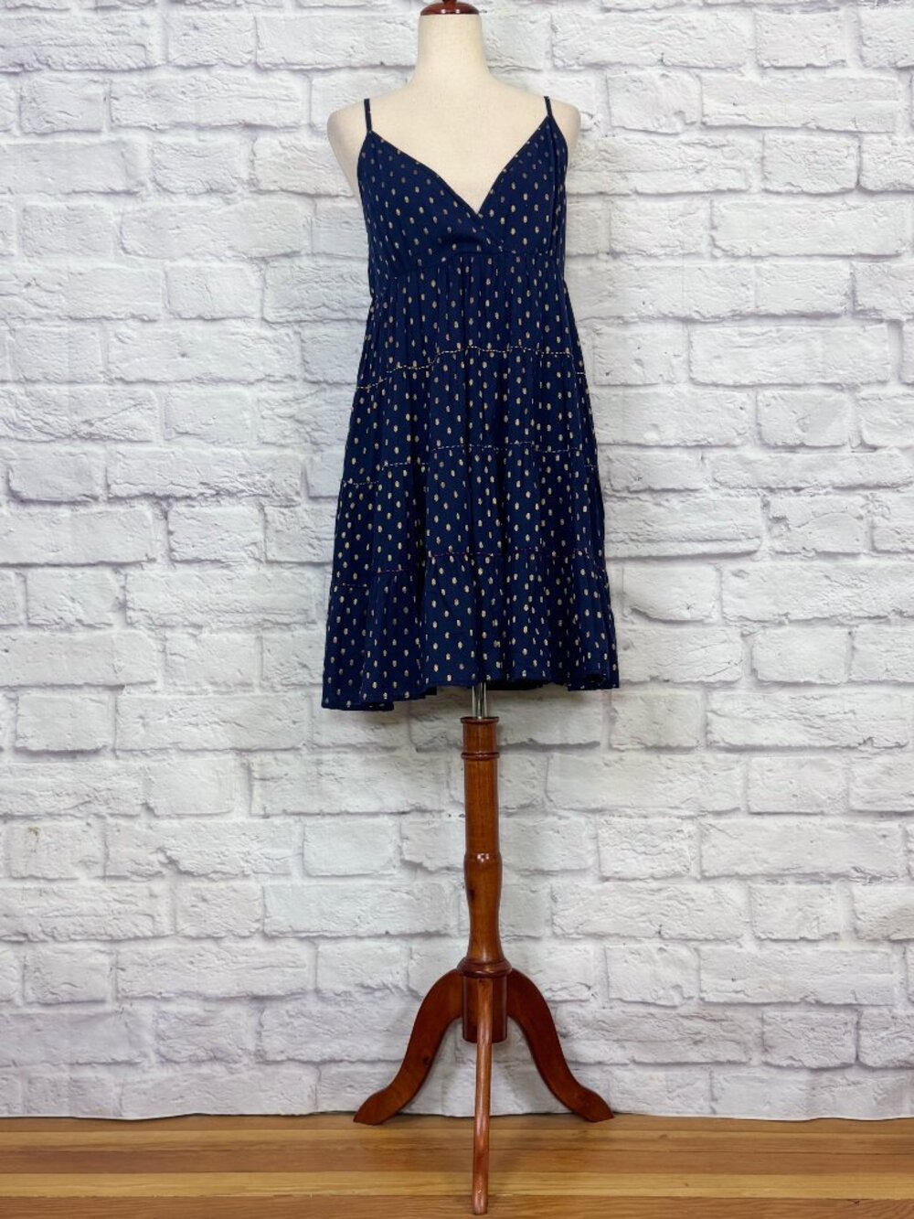 Area Stars Navy Blue & Gold Polka Dot Sleeveless Mini Dress
